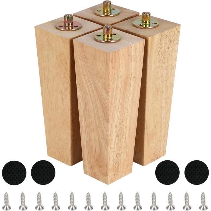 Lot De 4 Pieds De Meubles En Bois Massif Brut Brut M8 Avec