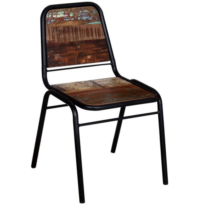 Chaises à manger en bois de récupération solide - Maison - Lot de 4 - Multicolore - Marron - Vintage
