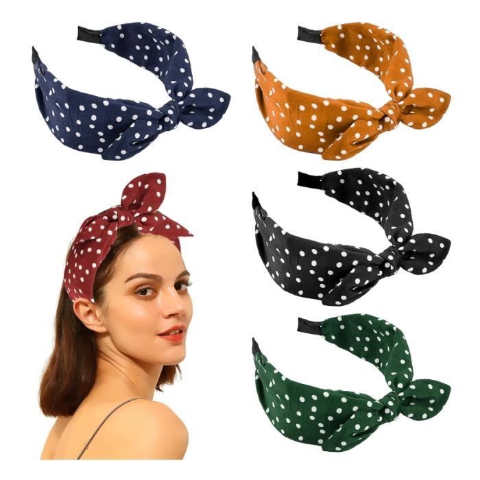 5 PCS Bandeau Nœud Cheveux Femme Serre-Tête Vintage avec Nœud pour Cheveux Serre Tête à Pois Serre Tête en Tissu Serre yd