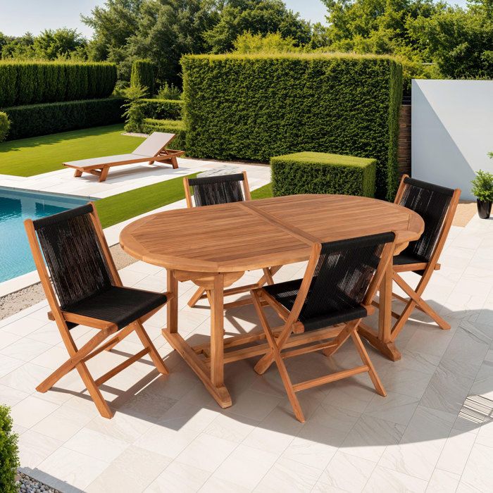 Ensemble table de jardin en teck + 4 chaises en corde - GARDENA
