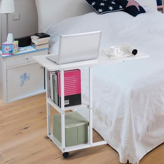 Table de lit Mobile multifonctionnelle avec roulettes, hauteur réglable,  pour chambre à coucher