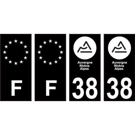 38 Isère nouveau logo Noir autocollant plaque immatriculation auto ville