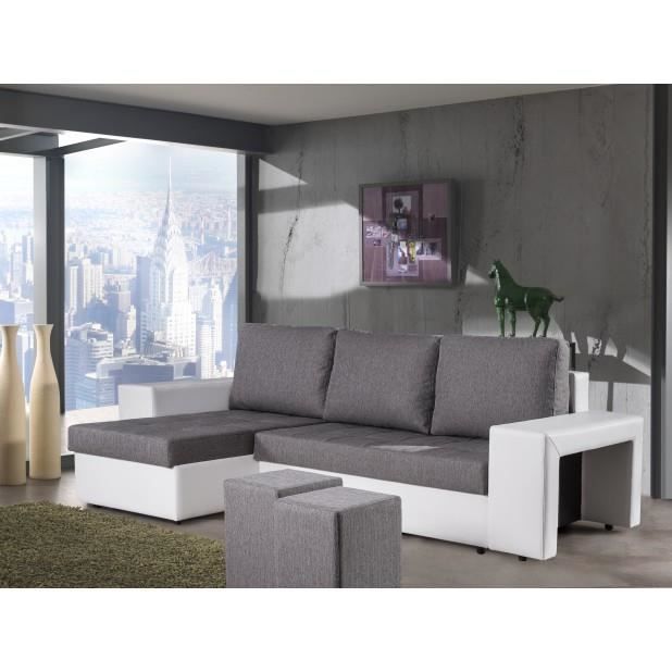 Canapé Dangle Convertible Avec Poufs Gris Blanc Naples