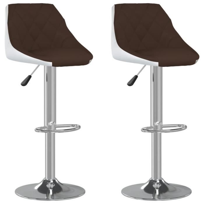 home-market - lot de 2 chaises de bar - tabourets hauts - marron et blanc similicuir fr2188