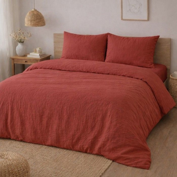 Parure de lit - PROMO LINGE - Alia - Gaze de coton - 240 x 220 cm - rouge