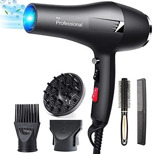 HappyGoo - Seche cheveux Professionnel sèche cheveux 2400W Hair Dryer 1 diffuseur 2 buses de coiffage 3 chauffages câble 2,5 m,