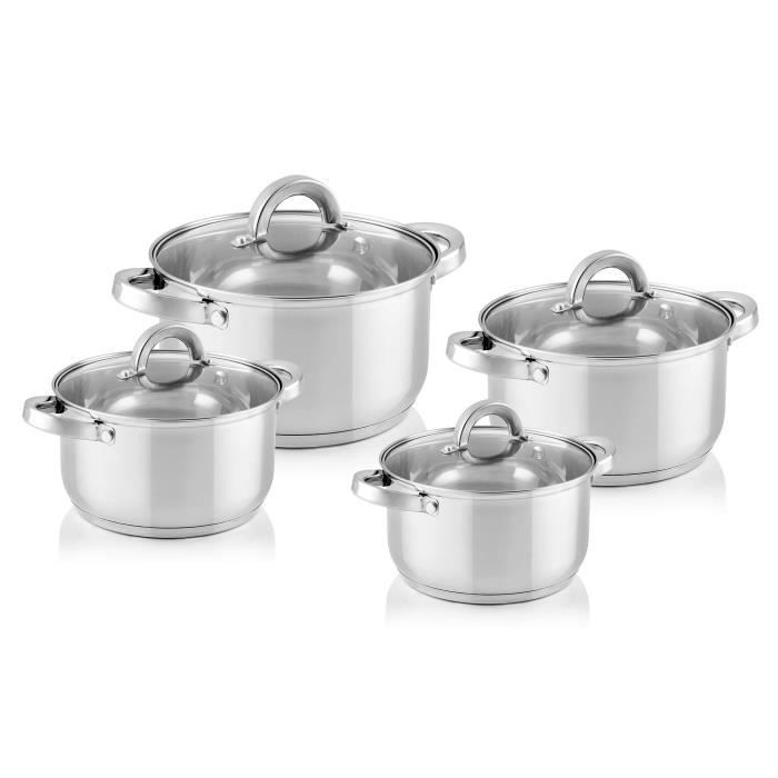 Batterie de cuisine 4 pièces Florina Claude - inox induction 4 couvercles verre trempé (16–24 cm)