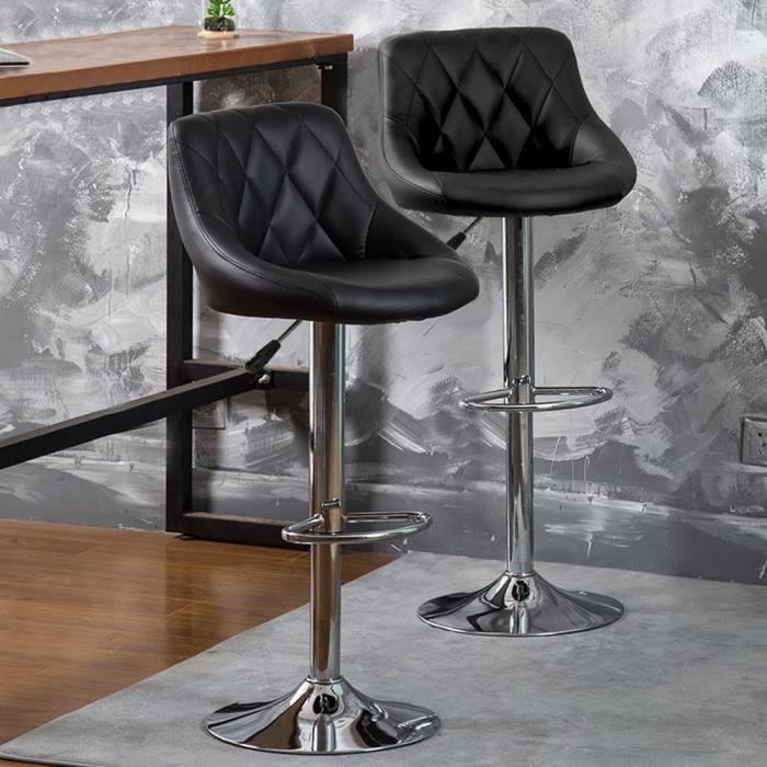 Lot de 2 Tabourets Bar Style Contemporain - Comme une Cuillère - Noir - Réglable en Hauteur