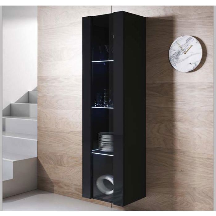 Design Ameublement - Vitrine Armoire LED LUKE V5 Suspendue - 1 porte - Noir Brillant - 40x165x29cm