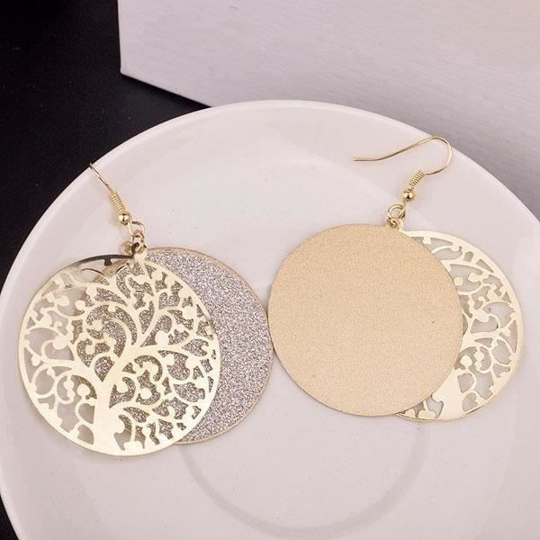 Boucles D'oreilles Pendantes Arbre De Vie Argentées - Occasion En Parfait état, Bijou Fantaisie Percé