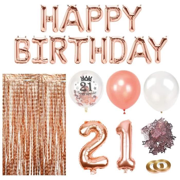 Foccts Kit De Decoration D Anniversaire 21 Ans En Or Rose Pour Les Filles Ballons Confettis Rose Or Happy Birthday En Cdiscount Maison