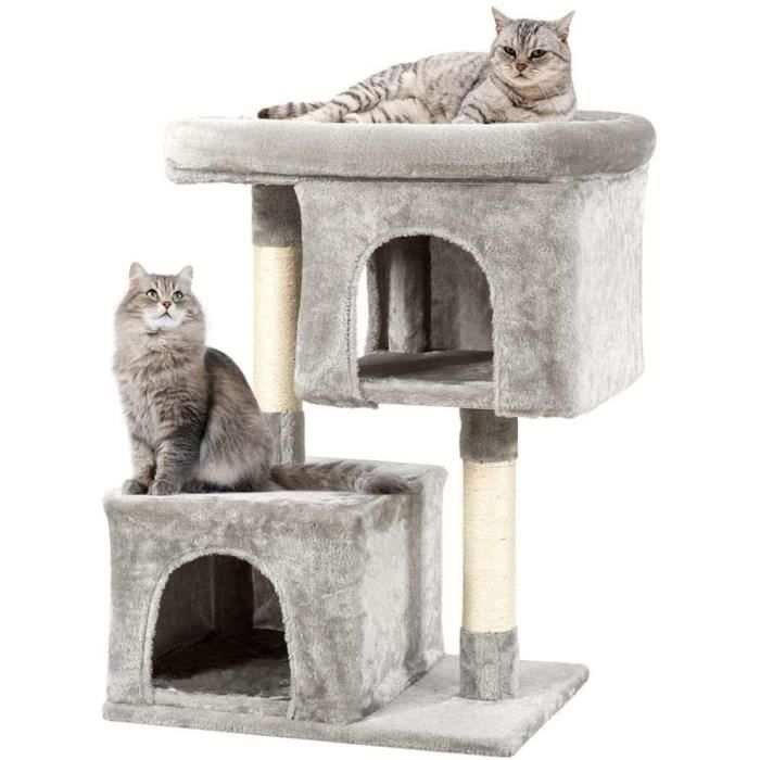 Arbre A Chat Ex Arbre Agrave Chat Avec Grande Plateforme Et Deux Niches Pour Chat Tissu De Laine Hauteur 80 Cm Gris649 Cdiscount Animalerie