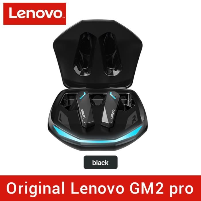 Lenovo – écouteurs intra auriculaires sans fil Bluetooth 5.3, GM2 PRO, pour sport, course, jeu, faible latence, double BLACK