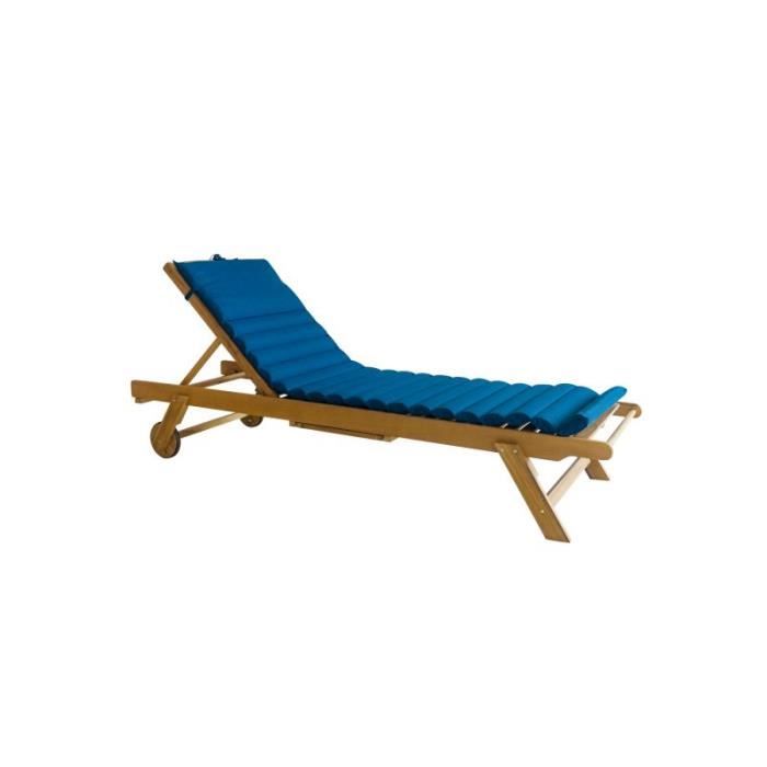 chaise longue mola en bois d'acacia fsc avec matelas ondulo bleu - beau rivage® - extérieur - contemporain