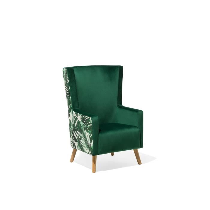 fauteuil bergère vert motif jungle oneida - beliani - style classique intemporel - tissu polyester - accoudoirs