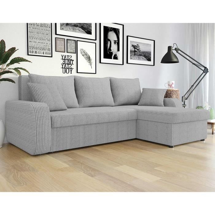 Canapé d'angle 4 places Gris Velours Moderne Confort Promotion