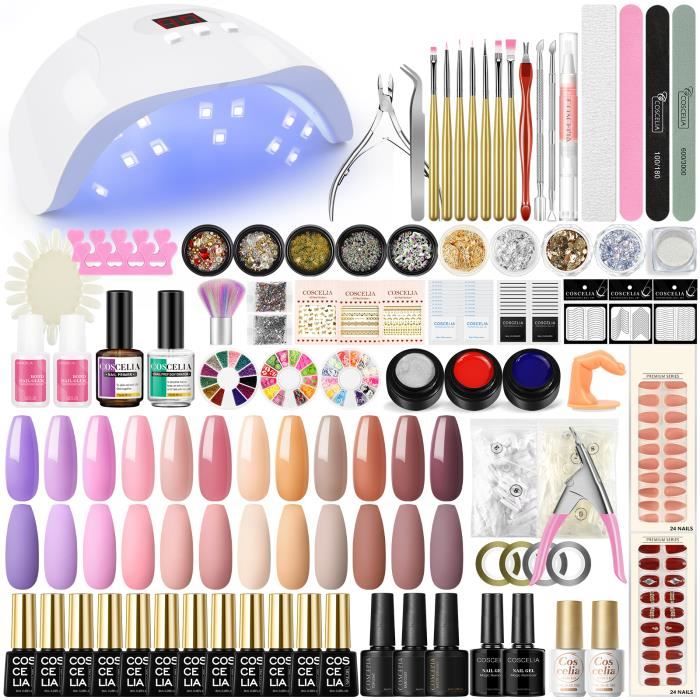 COSCELIA Manucure Kit de 12 Couleurs Vernis à Ongles Semi Permanent 3pcs Peinture Gel 36W Nail
