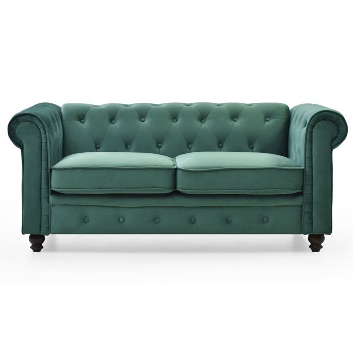 MENZZO Grand canapé 2 places Chesterfield Velours Vert -L158 x P82 x H72 cm MENZZO Grand canapé 2 places Chesterfield Velours Vert -L158 x P82 x H72 cm