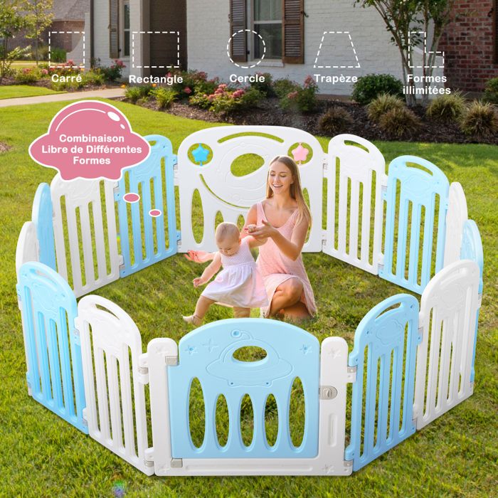 Parc Bébé en Plastique 12 + 2 Panneaux d'Activité et Porte Barrière  Sécurité Enfant Pliable - Vert - Cdiscount Puériculture & Eveil bébé