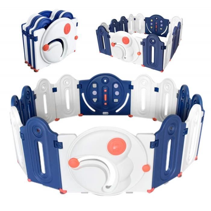Parc Bebe Parc Pour Bebe 14 Panneaux Parc Pliable Avec Porte Et Jouets Barriere Bebe De Protection Bleu Et Blanc Cdiscount Puericulture Eveil Bebe