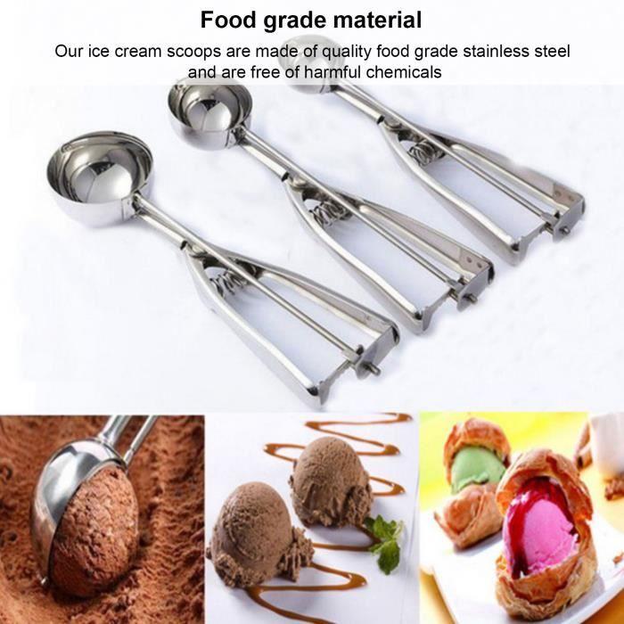 Cuillères à Glace En Inox - Pour Boules De Glace, Pâte à Cookies, Fruits - Avec Levier Déployant
