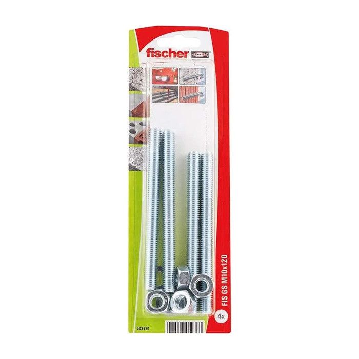 Tige filetée 6x110 mm 4 pièces Écrou et rondelle Scellement chimique Fischer