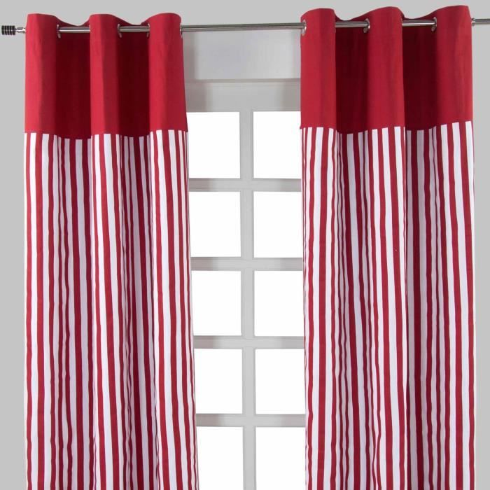 Paire de rideaux à oeillets Rayures Rouge 137 x 182 cm - Cdiscount Maison