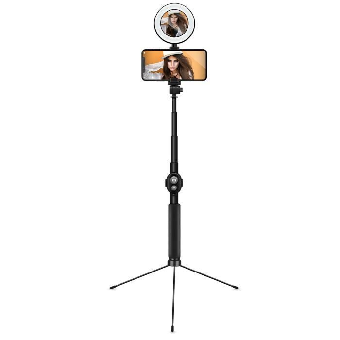 KOOLSTAR Kitselfiepod Kit Selfie 2en1 : Perche à seflie & trépied compatible tout smartphone - Anneau lumineux 8 cm