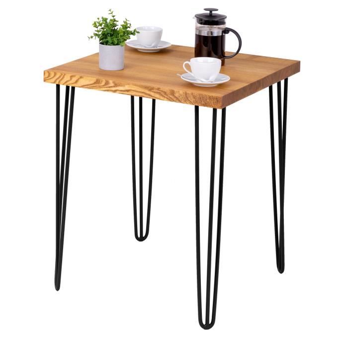 lamo manufaktur table haute de cuisine - mange debout - table de bar - 60x60x76 cm - noir - modèle creative - frêne rustique