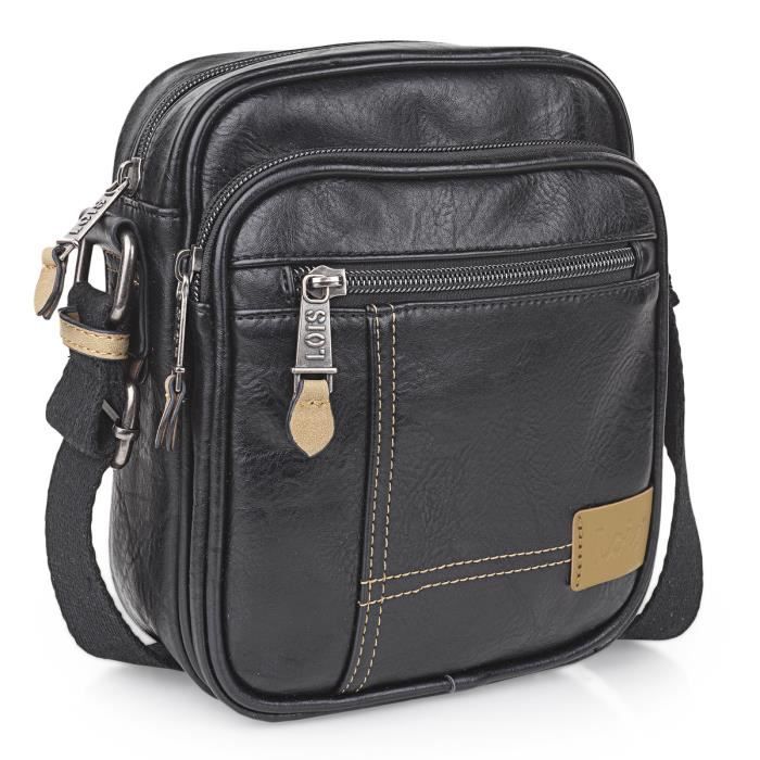 Sacoche Bandoulière Homme En Simili Cuir (PU) Noir - Neuf Avec Étiquettes, Idéale Affaires/Voyage