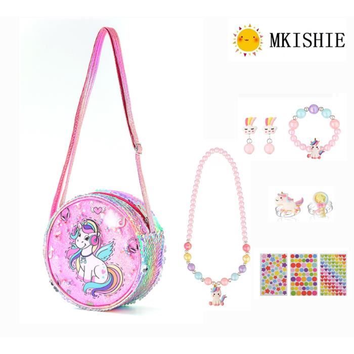 Sac à Main Bijoux Enfant Set Licorne Fille VGMANNTA - Sac à Main Bijoux | Cadeau Anniversaire 4-8 Ans - Violet Sac Bijoux Enfant