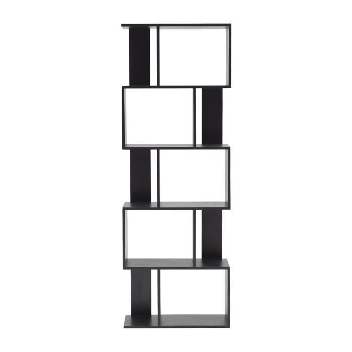 bibliothèque design moderne en bois noir mobili rebecca - 5 étagères - h 172,5 x l 60 x p 24 cm