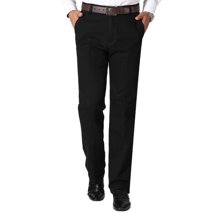 Pantalon Chino Homme Taille élastique - Coupe Droite, Couleur Unie - Pour Travail, Décontracté, Quotidien