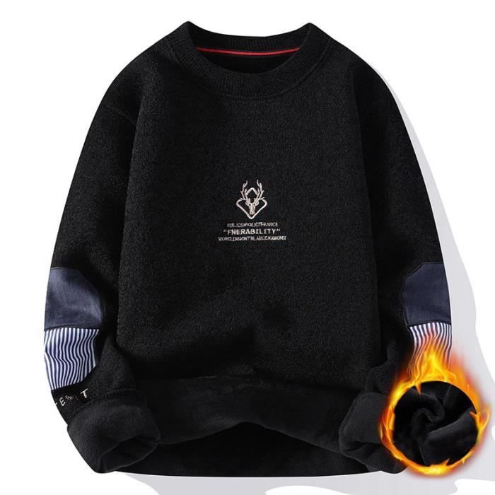 Sweat-shirt Homme Polaire Doublé Sherpa – Chaud, épais, Col Rond, Pour L'hiver Et Le Travail