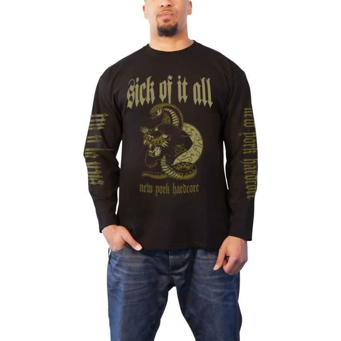 Sick Of It All T Shirt Panther Nouveau York Hardcore Officiel Homme Noir Long 