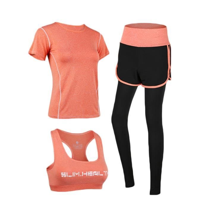 Ensemble de Sport Femme - Marque - 3 Pieces T-shirt+Brassiere+Legging -  Orange - Fitness Running Orange - Cdiscount Sport