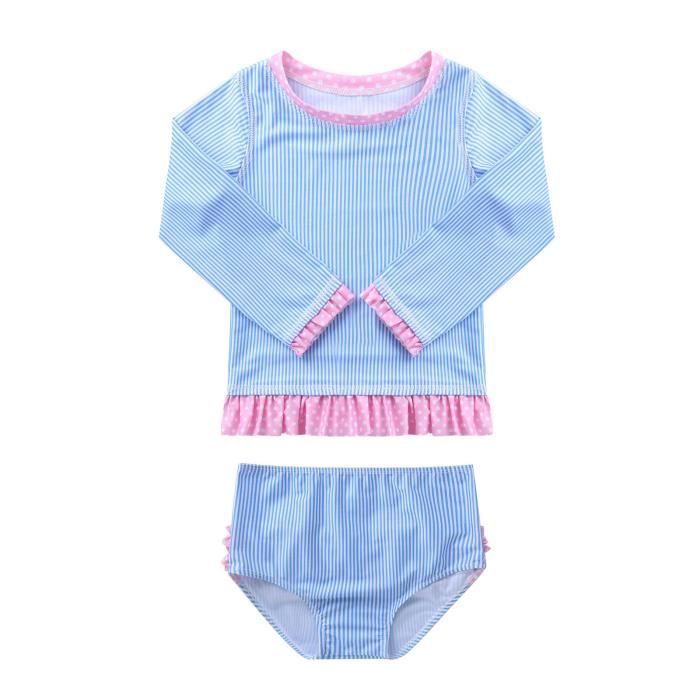 Yizyif Maillot De Bain Pour Fille 2 Pieces Anti Uv Haut Manches Longues Et Short De Bain Volant 0 8 Ans Bleu Bleu Cdiscount Pret A Porter