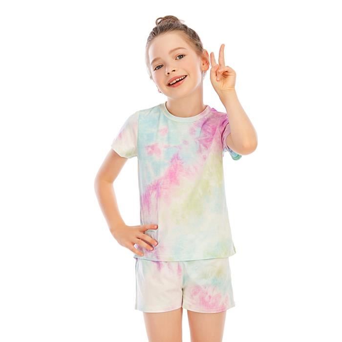 Inhzoy t Ensemble de Pyjama Fille Enfant T Shirt en Coton Tie