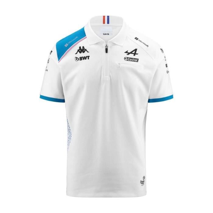 Polo ACRAM BWT Alpine F1 Team 2023 pour Homme - Blanc, bleu - Manches courtes - Respirant