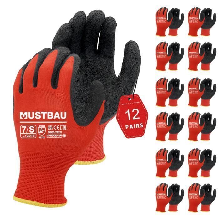 Gants De Travail Latex 12 Paires - Taille XL, Tricotés Avec Revêtement, Protection Orange/jaune
