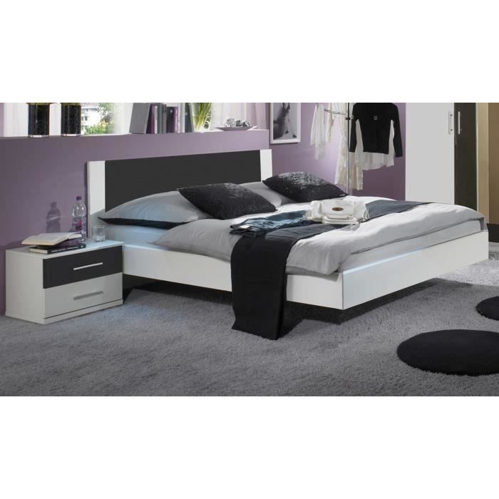 Chambre complète adulte Pegane Lit adulte avec 2 chevets coloris blanc -  Dim: 160 x 200 cm - 