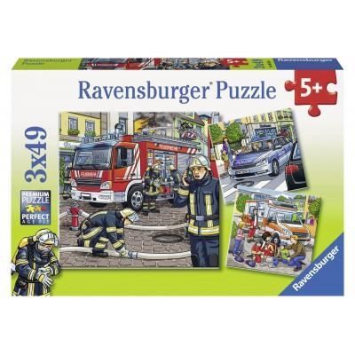 Puzzles Les Secours - Ravensburger - Lot de 3 puzzles - 49 pièces - Véhicules et engins