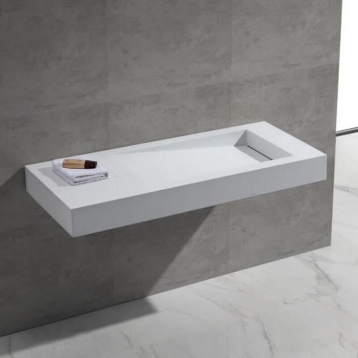 Lavabo suspendu Percé - Solid surface Blanc Mat - 120x50 cm - Feel