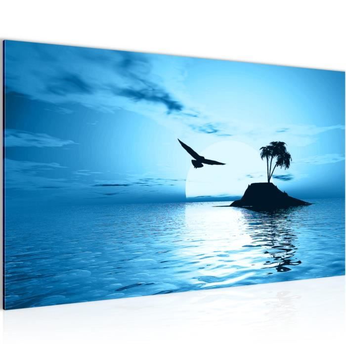 Tableau Déco Mural Plage Palmiers - Toile Non Tissée 110 G/m² - Impression Allemande, Couleurs Vives - Prêt à Accrocher Sans Cadre