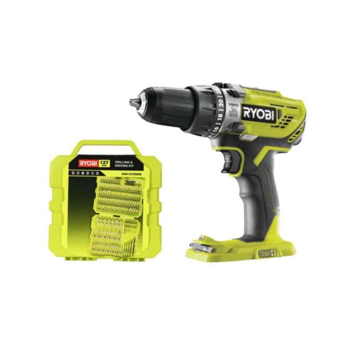 Pack RYOBI Perceuse à percussion 18V Oneplus R18PD3-0 - coffret 127 accessoires de vissage perçage RAK127DDSD
