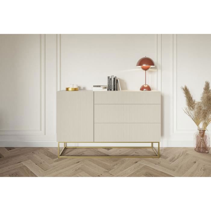 Commode à une porte avec tiroirs - SELSEY - Veldio - 140 cm - Taupe (Gris-Beige)