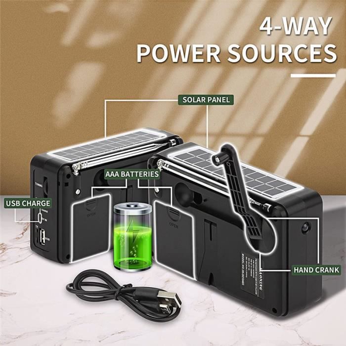 Radio De Survie 11 En 1 - DAB+/FM, 20000mAh, Solaire/manivelle/USB-C - Bluetooth, SOS, Lampe Torche, Boussole - Pour Camping Et Urgence