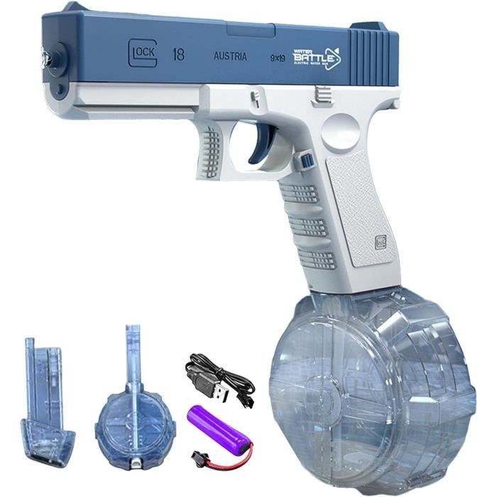 Pistolet à Eau Électrique – Automatique – 434cc + 58cc – Portée 26-32 Pieds – Batterie USB – Bleu – Enfant/Adulte