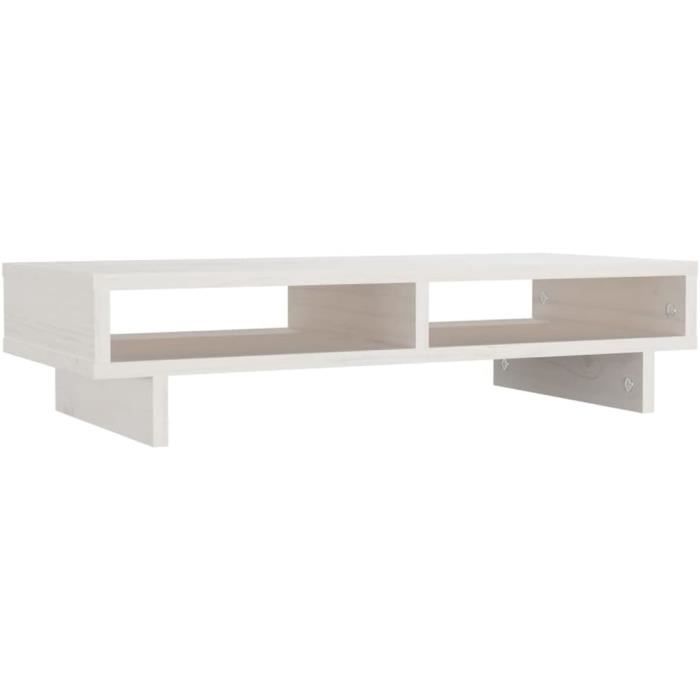 Support Moniteur Rehausseur Écran VidaXL Bois Pin Massif Blanc 100x27x14 Cm