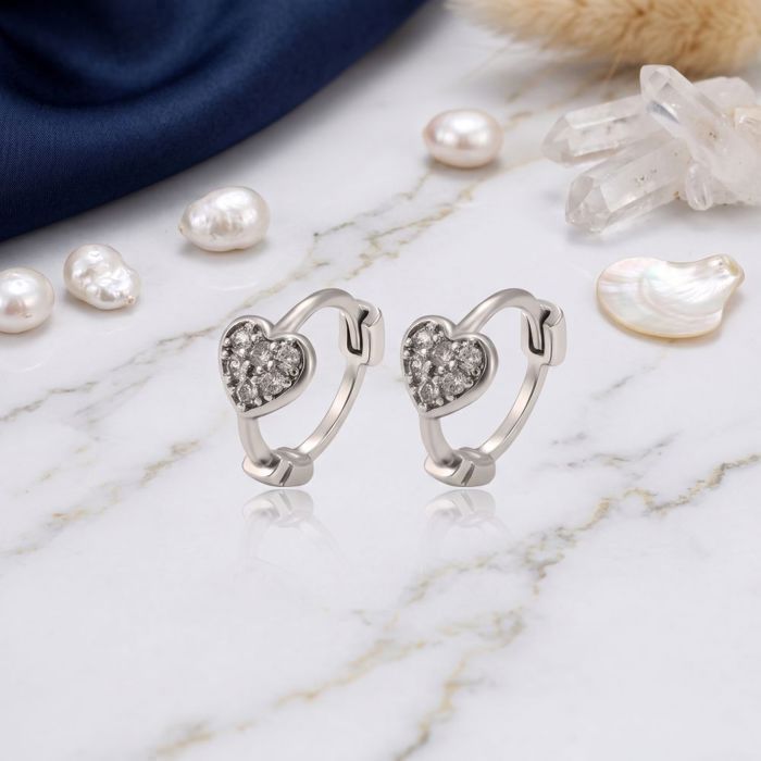 Boucles D'oreilles Créoles Coeur En Argent 925/1000 - Style Pendantes Avec Clous